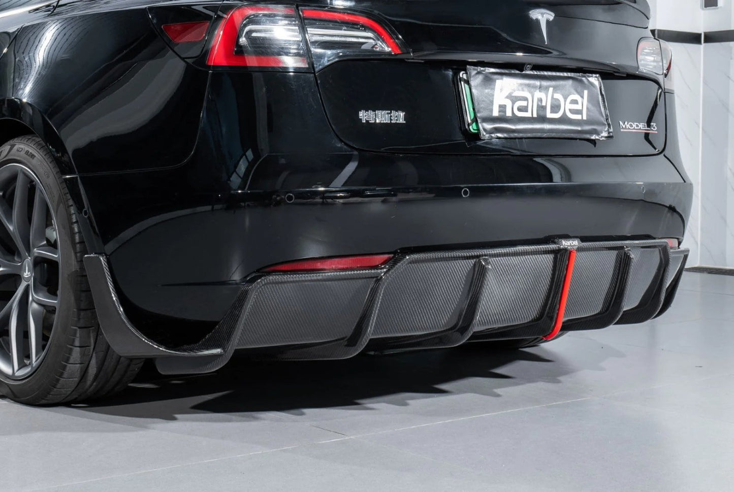 KARBEL - TESLA MODEL 3 DRY CARBON FIBRE LED REAR DIFFUSER - Aero Carbon UK