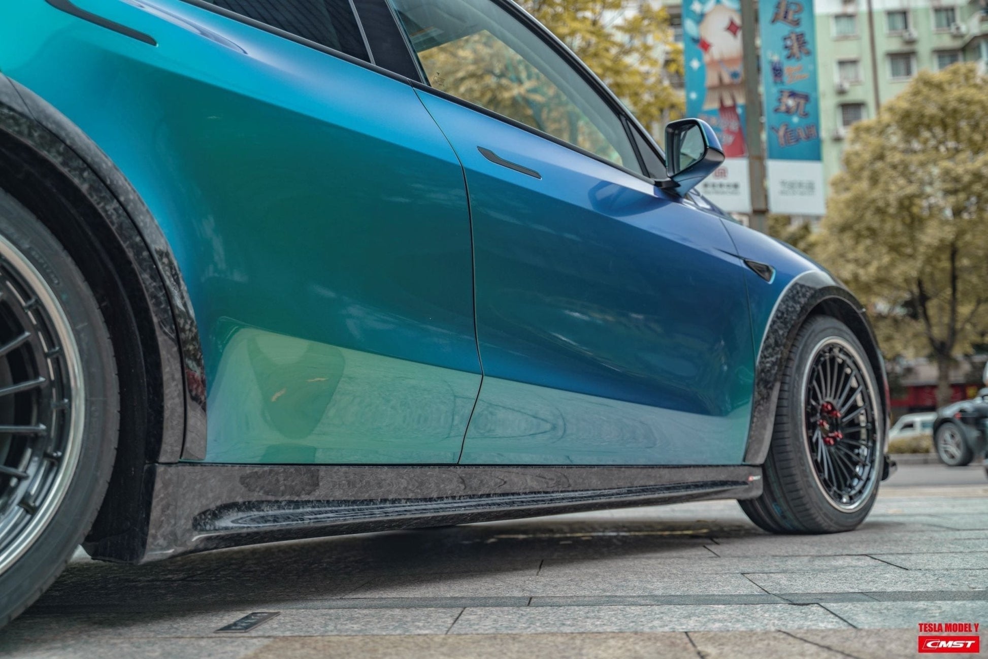 CMST - TESLA MODEL Y CARBON FIBRE SIDE SKIRTS V1 - Aero Carbon UK